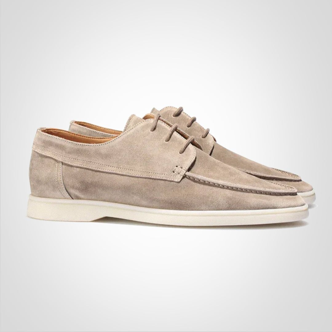 Adam | Hommes Chaussures à Lacets Aspect Daim Semelle Plate Blanche - Beige
