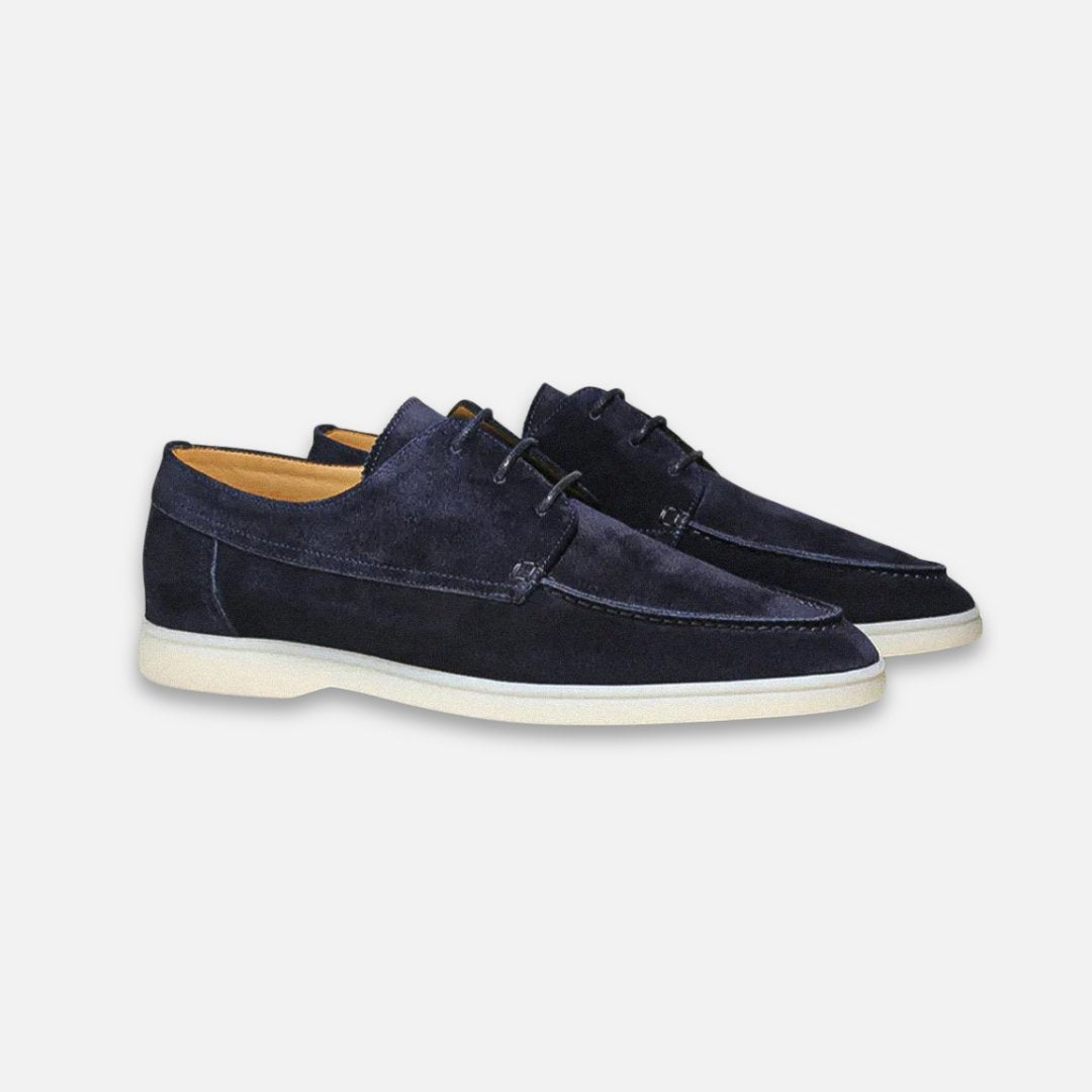 Adam | Hommes Chaussures à Lacets Aspect Daim Semelle Plate Blanche - Bleu