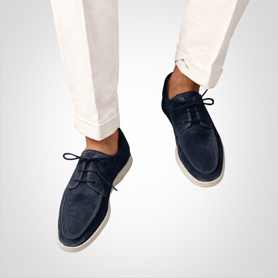 Adam | Hommes Chaussures à Lacets Aspect Daim Semelle Plate Blanche - Bleu