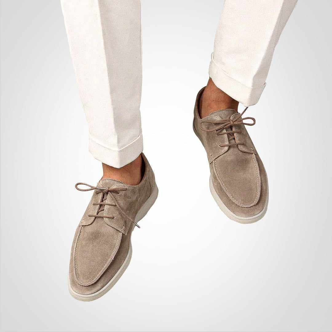 Adam | Hommes Chaussures à Lacets Aspect Daim Semelle Plate Blanche - Bleu