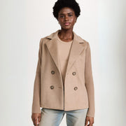 Agathe | Blazer pour Femme Double Boutonnage Manches Côtelées Aspect Laine - Kaki