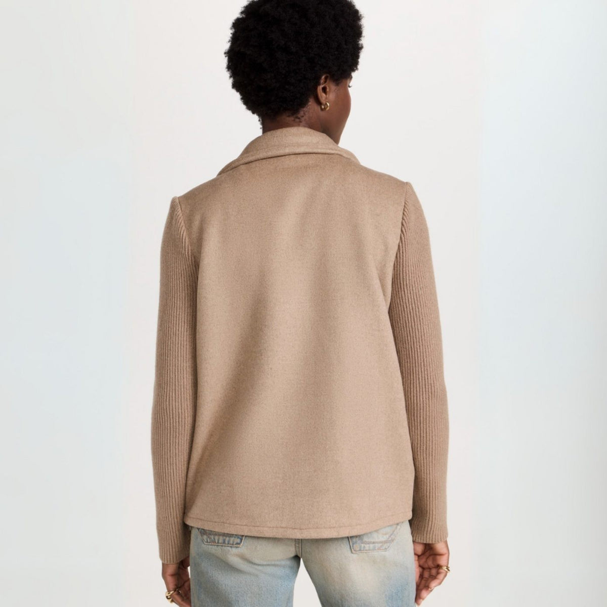 Agathe | Blazer pour Femme Double Boutonnage Manches Côtelées Aspect Laine - Kaki