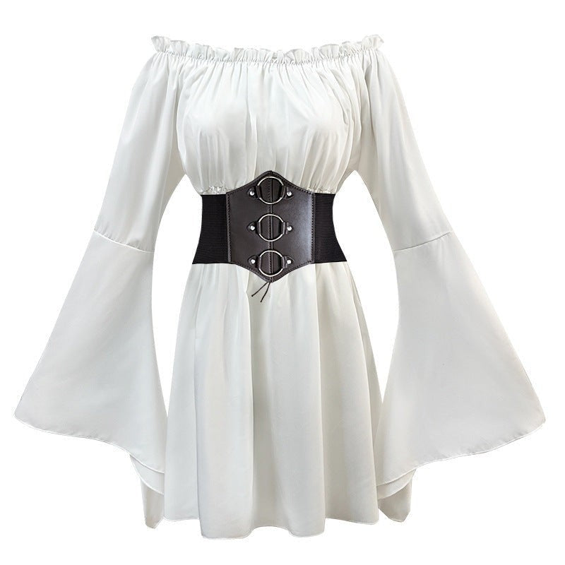 Agathe | Déguisement Halloween Femme Robe Corset Épaules Dénudées Manches Cloche - Blanc