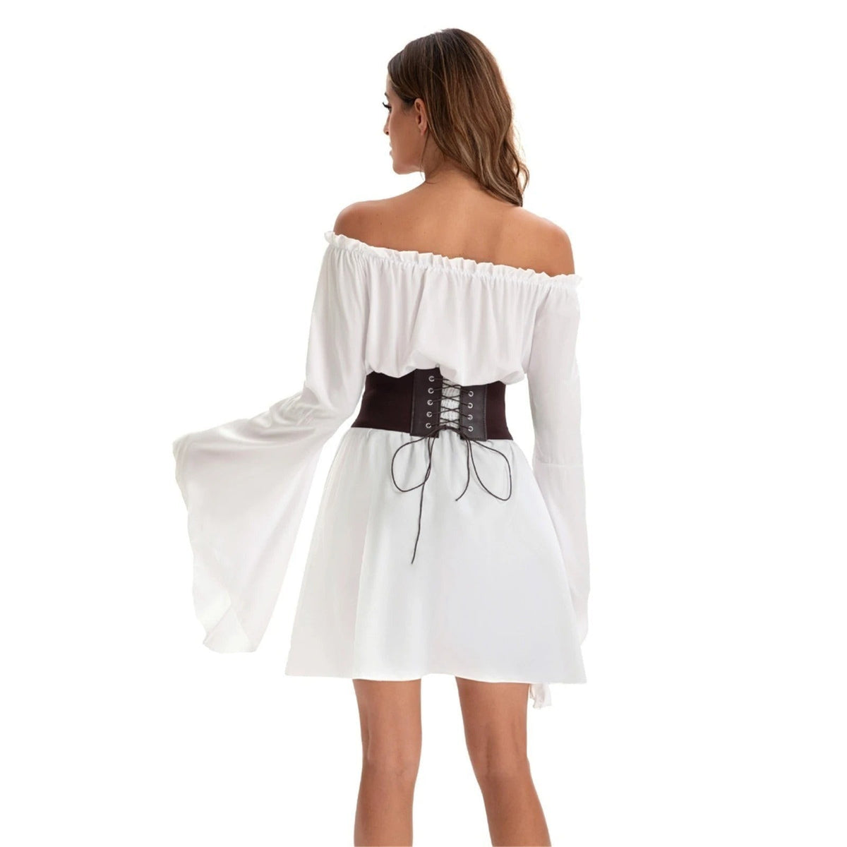 Agathe | Déguisement Halloween Femme Robe Corset Épaules Dénudées Manches Cloche - Blanc