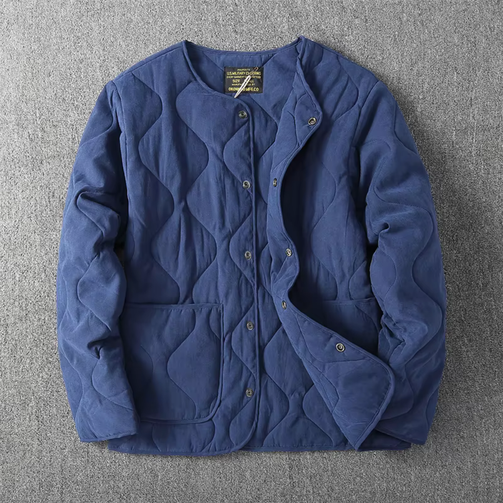 Agathe | Dames Doudoune Sans Col Matelassée Coupe Ample - Bleu