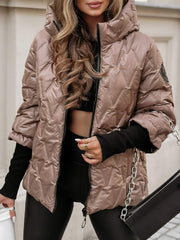 Agathe | Dames Veste Matelassée Capuche Motif Diamant Coupe Décontractée - Marron