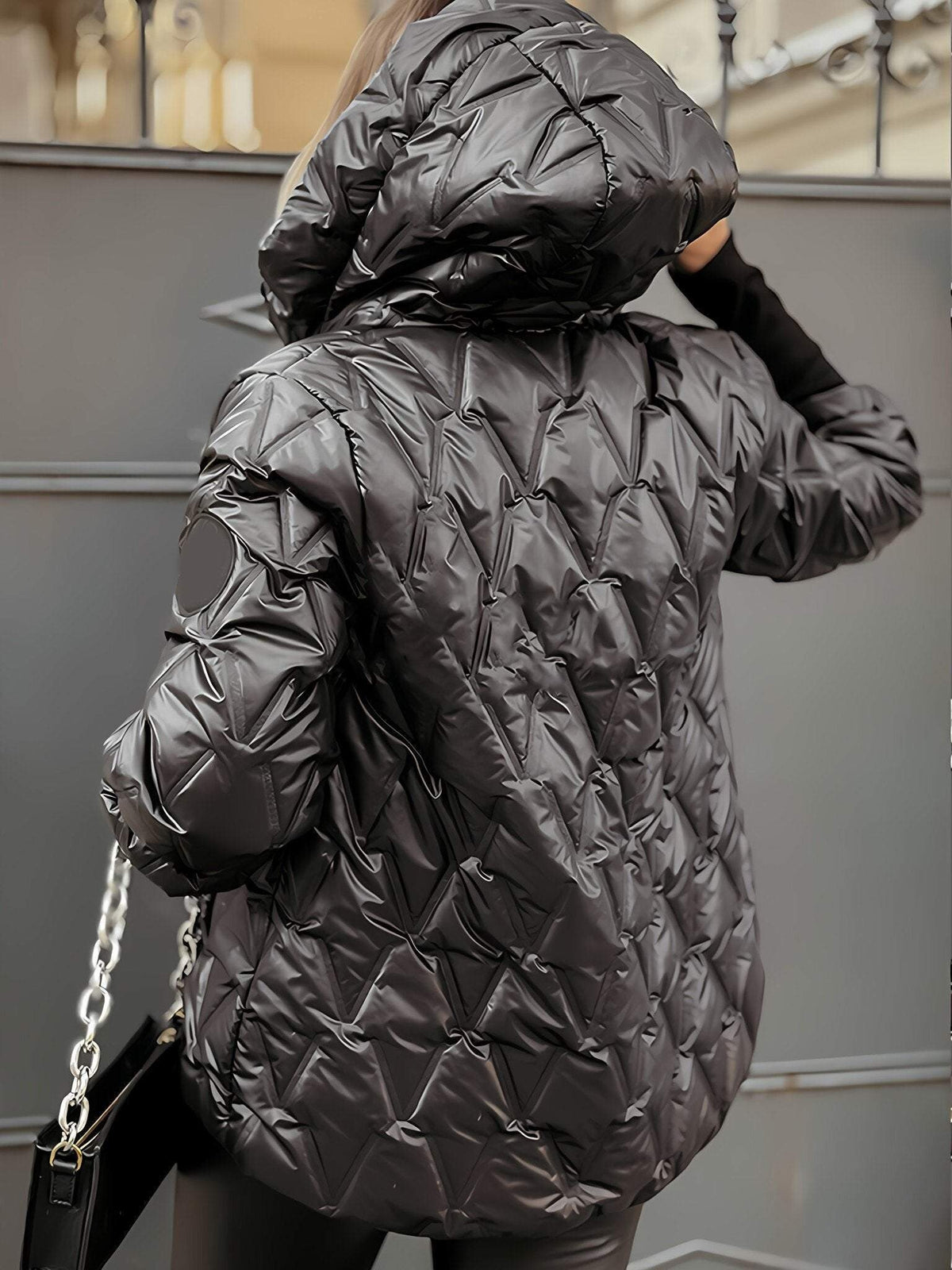 Agathe | Dames Veste Matelassée Capuche Motif Diamant Coupe Décontractée - Marron