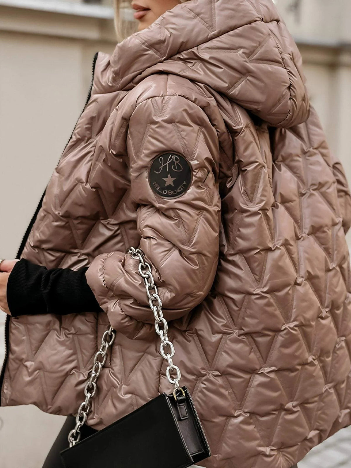 Agathe | Dames Veste Matelassée Capuche Motif Diamant Coupe Décontractée - Marron