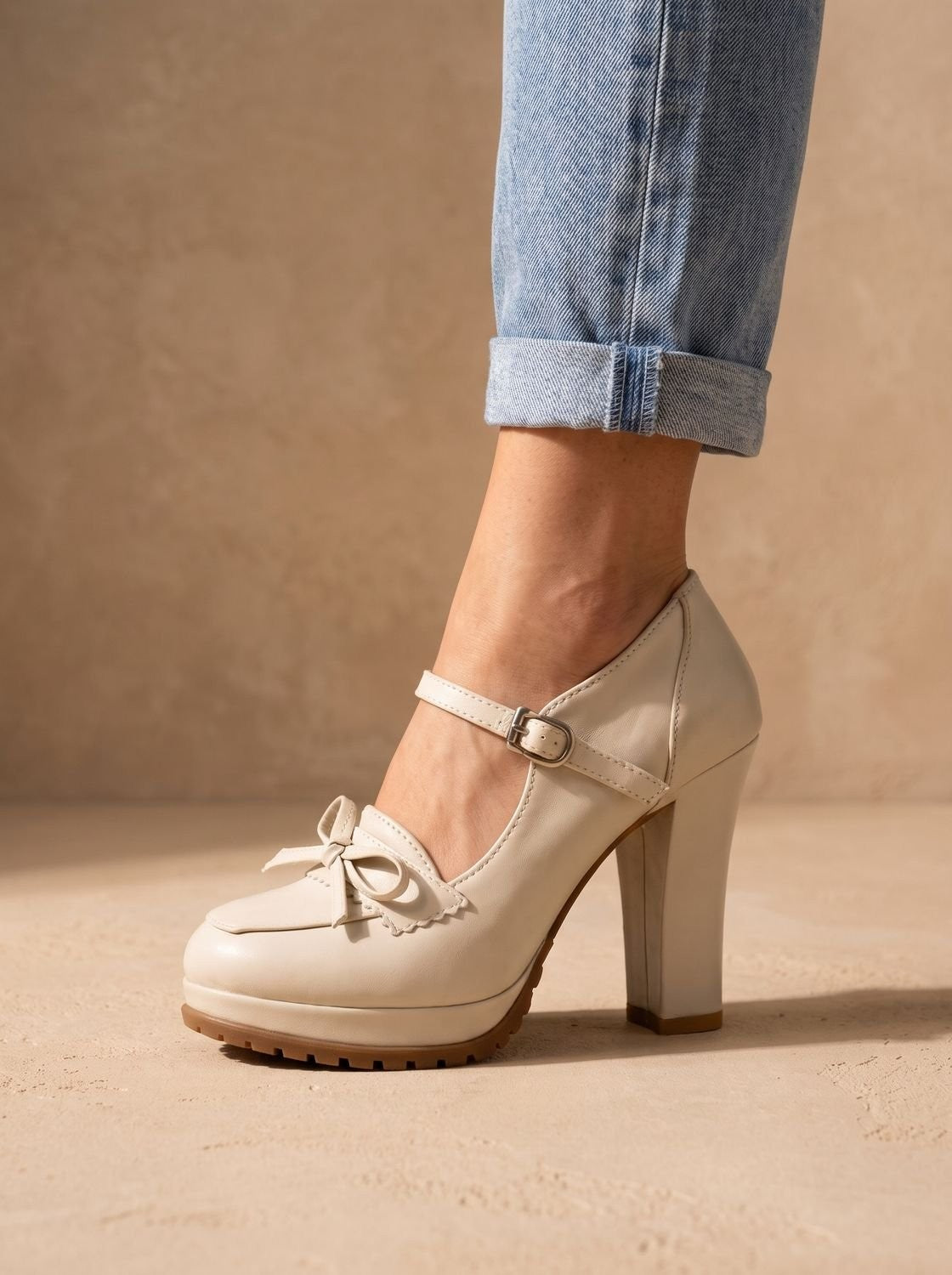 Agathe | Escarpins Mary Jane pour Femme Talon Bloc Nœud Bride Cheville - Noir