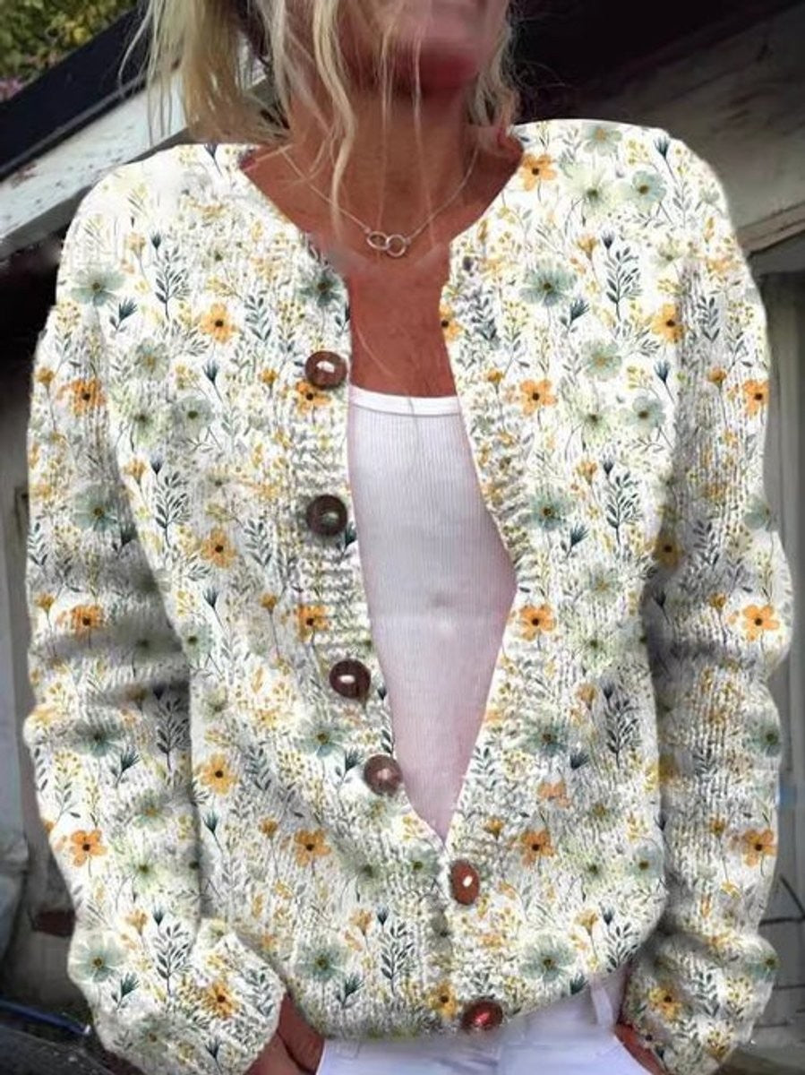 Agathe | Gilet pour Femme Manches Longues Motif Floral Boutonné Coupe Ample - Style 2