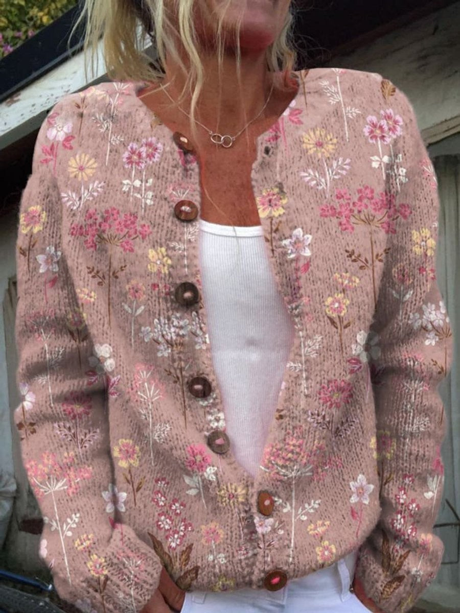 Agathe | Gilet pour Femme Manches Longues Motif Floral Boutonné Coupe Ample - Style 3