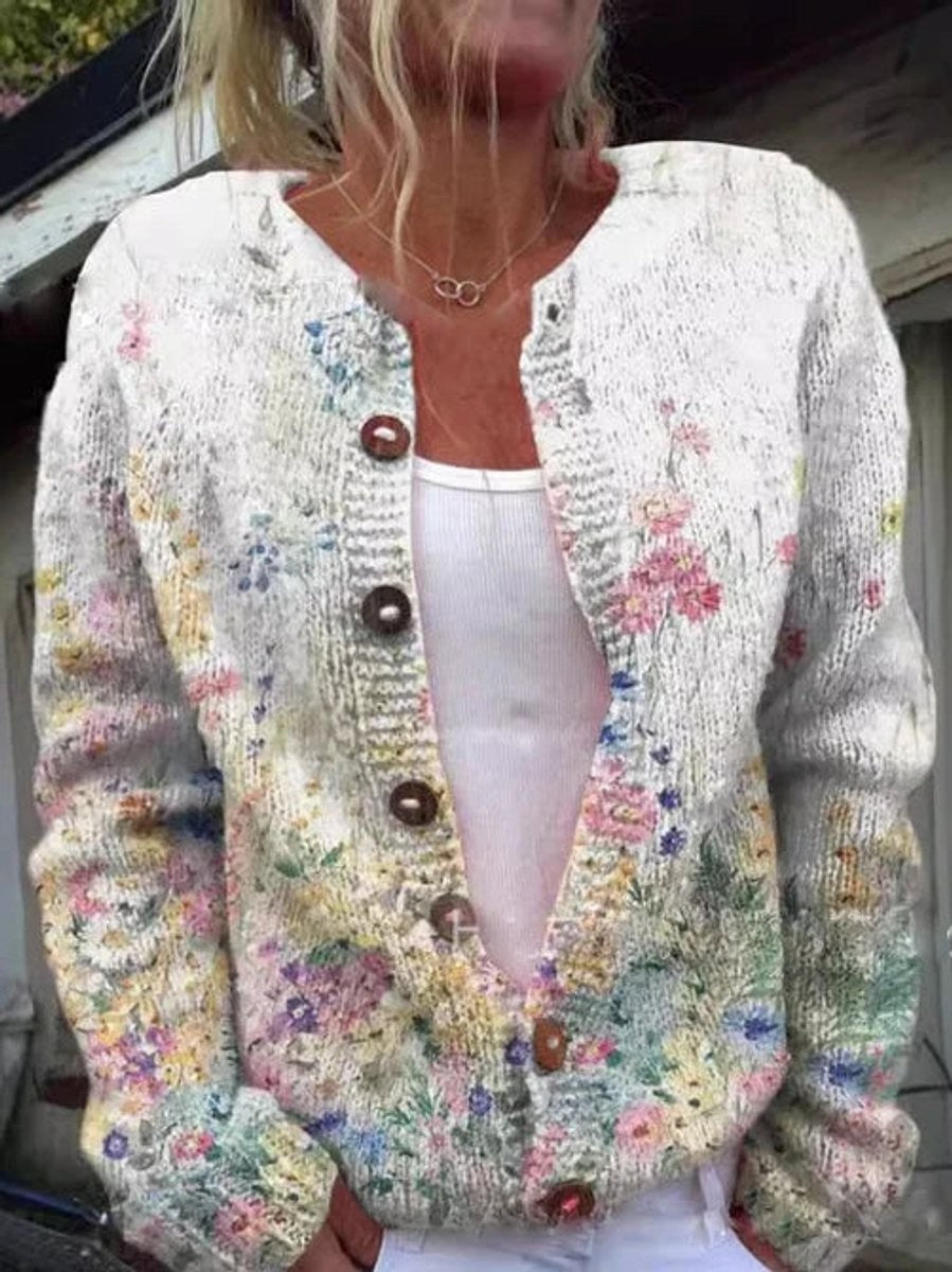 Agathe | Gilet pour Femme Manches Longues Motif Floral Boutonné Coupe Ample - Style 4