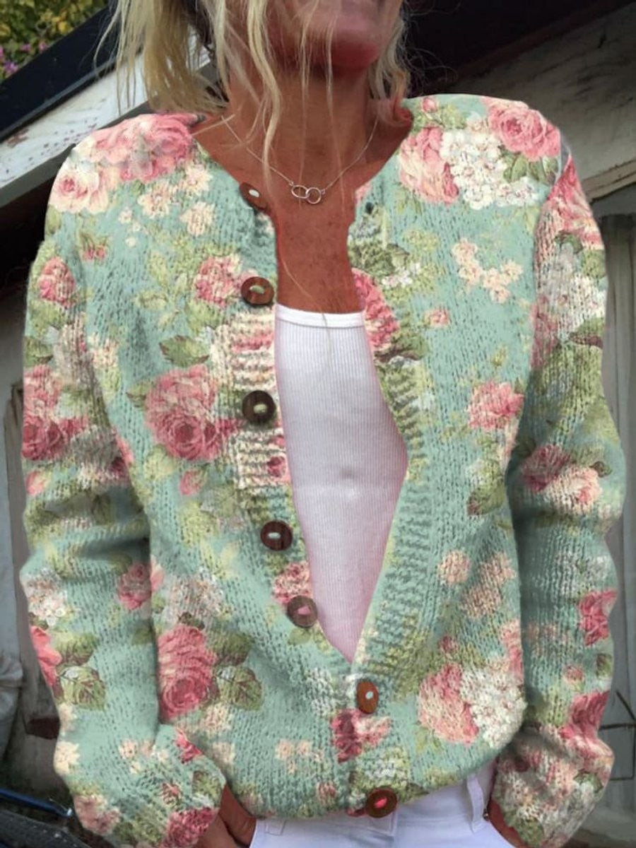 Agathe | Gilet pour Femme Manches Longues Motif Floral Boutonné Coupe Ample - Style 6