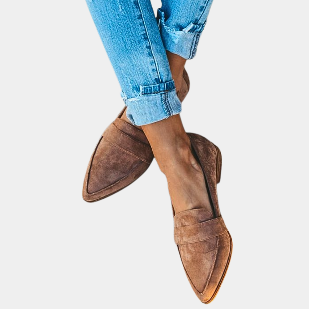 Agathe | Mocassins pour Femme Bout Pointu Enfiler Confortable - Kaki