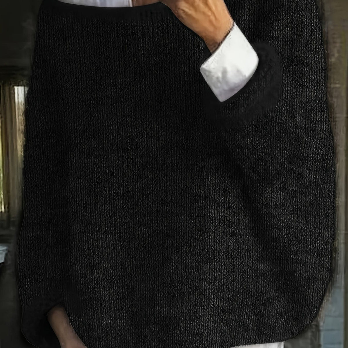 Agathe | Pour Femme Pull Oversize Col Rond Ample Décontracté - Noir