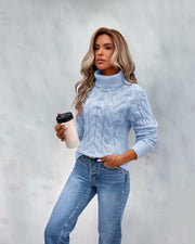 Agathe | Pull Long pour Femme Col Roulé Côtelé Tricot Épais Coupe Ample - Bleu
