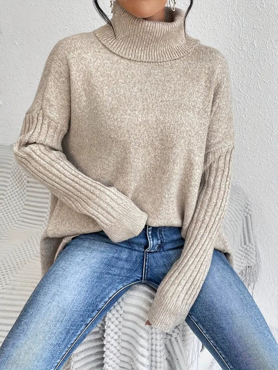 Agathe | Pull Oversize pour Femme Col Roulé Côtelé Ourlet Asymétrique - Bleu