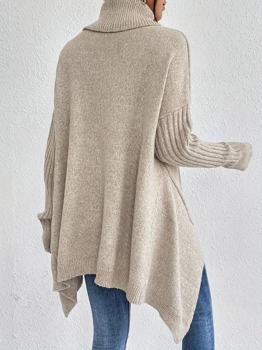 Agathe | Pull Oversize pour Femme Col Roulé Côtelé Ourlet Asymétrique - Bleu