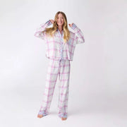 Agathe | Pyjama Femme Coupe Ample Motif Carreaux Manches Longues Boutonnée - Violet