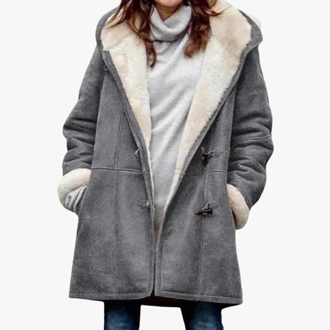 Alice | Pour Femme Manteau à Capuche Fermetures Bascule Doublure Sherpa Longueur Mi-Cuisse - Gris