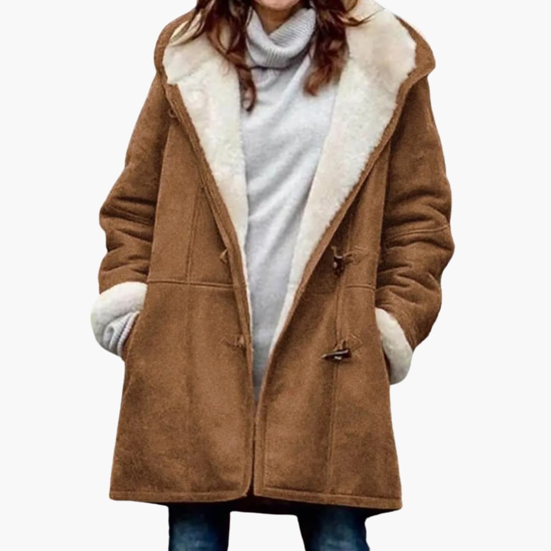 Alice | Pour Femme Manteau à Capuche Fermetures Bascule Doublure Sherpa Longueur Mi-Cuisse - Kaki