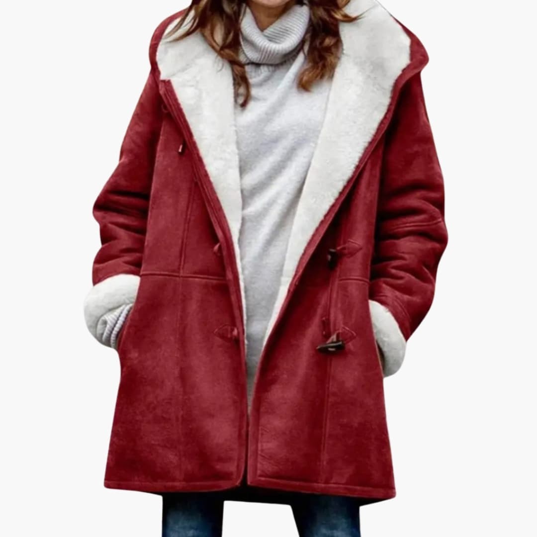 Alice | Pour Femme Manteau à Capuche Fermetures Bascule Doublure Sherpa Longueur Mi-Cuisse - Rouge