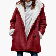 Alice | Pour Femme Manteau à Capuche Fermetures Bascule Doublure Sherpa Longueur Mi-Cuisse - Rouge