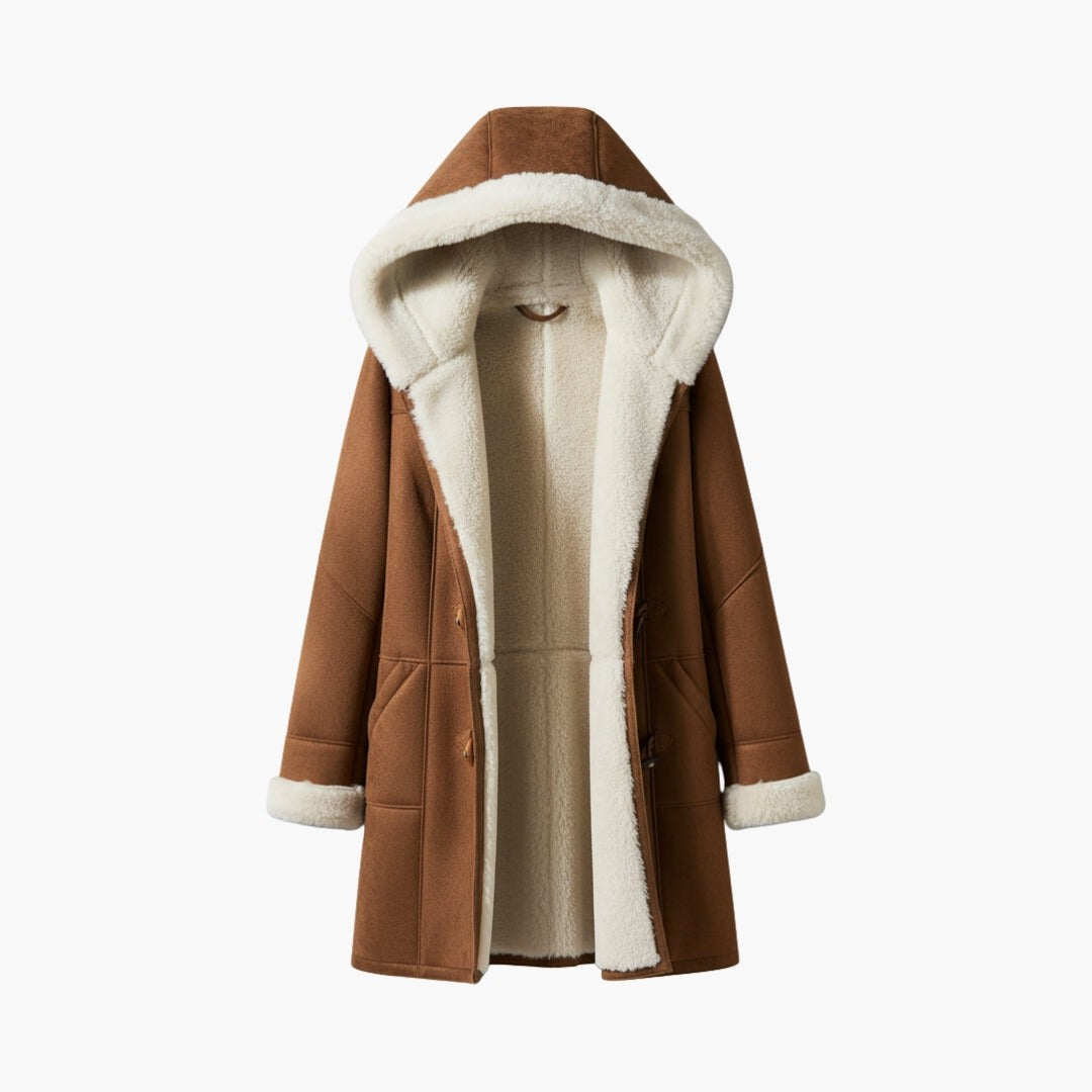 Alice | Pour Femme Manteau à Capuche Fermetures Bascule Doublure Sherpa Longueur Mi-Cuisse - Rouge