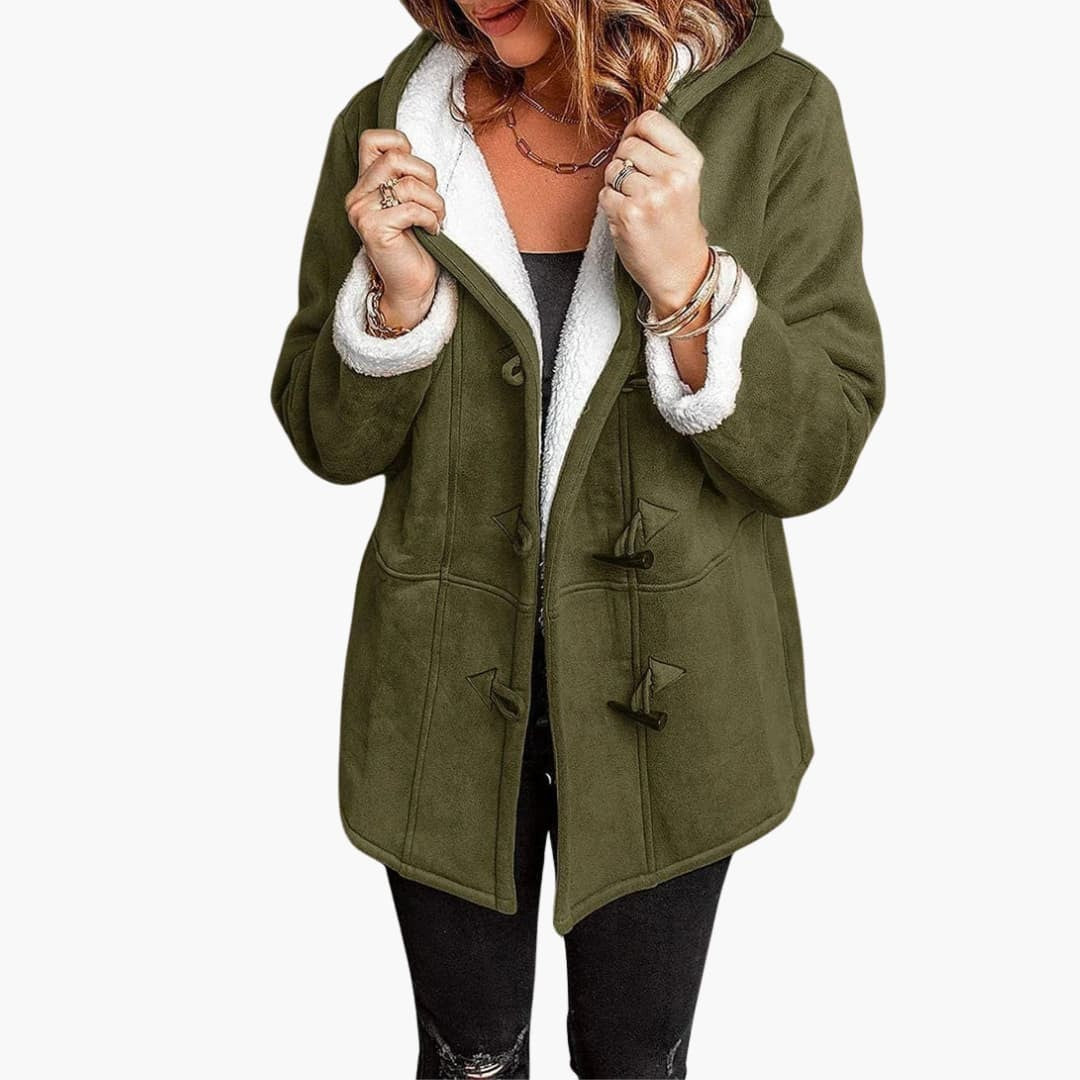 Alice | Pour Femme Manteau à Capuche Fermetures Bascule Doublure Sherpa Longueur Mi-Cuisse - Vert