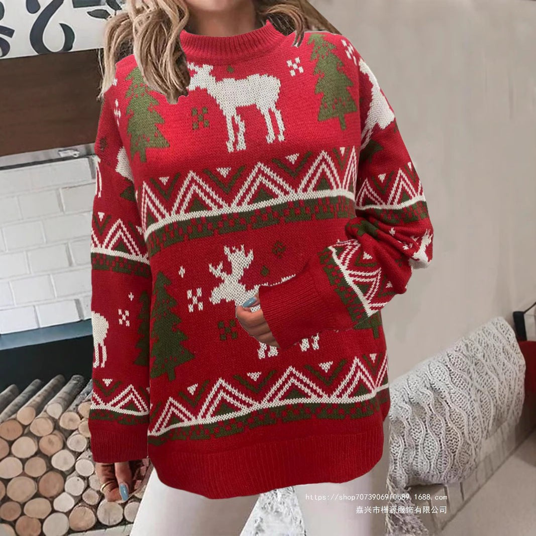 Alice | Pull de noël pour Femme Motif Festif Coupe Ample Manches Longues - Rouge
