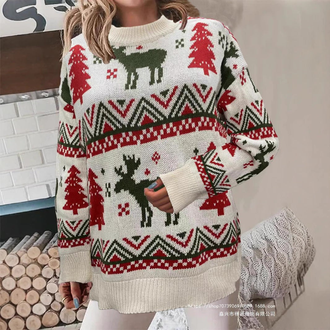 Alice | Pull de noël pour Femme Motif Festif Coupe Ample Manches Longues - Rouge