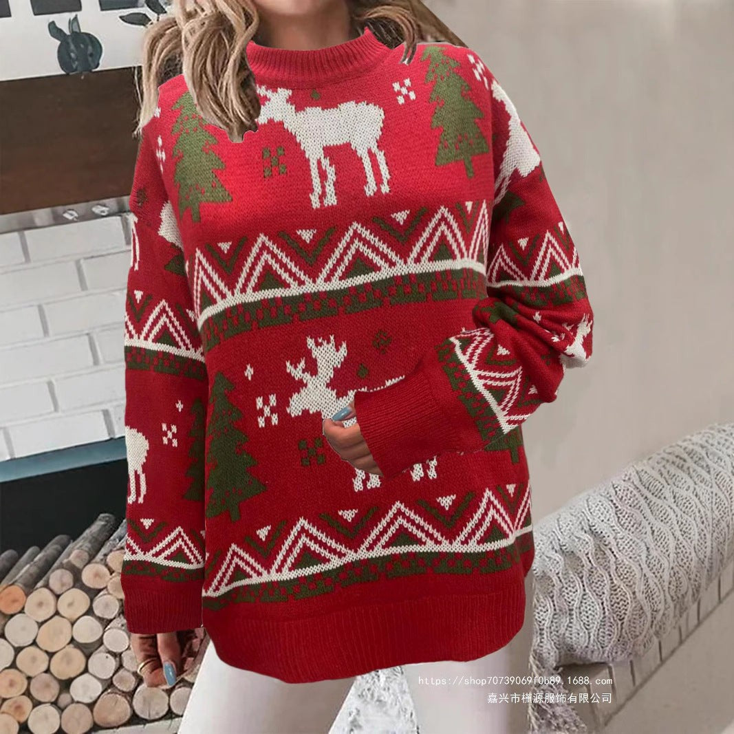 Alice | Pull de noël pour Femme Motif Festif Coupe Ample Manches Longues - Rouge