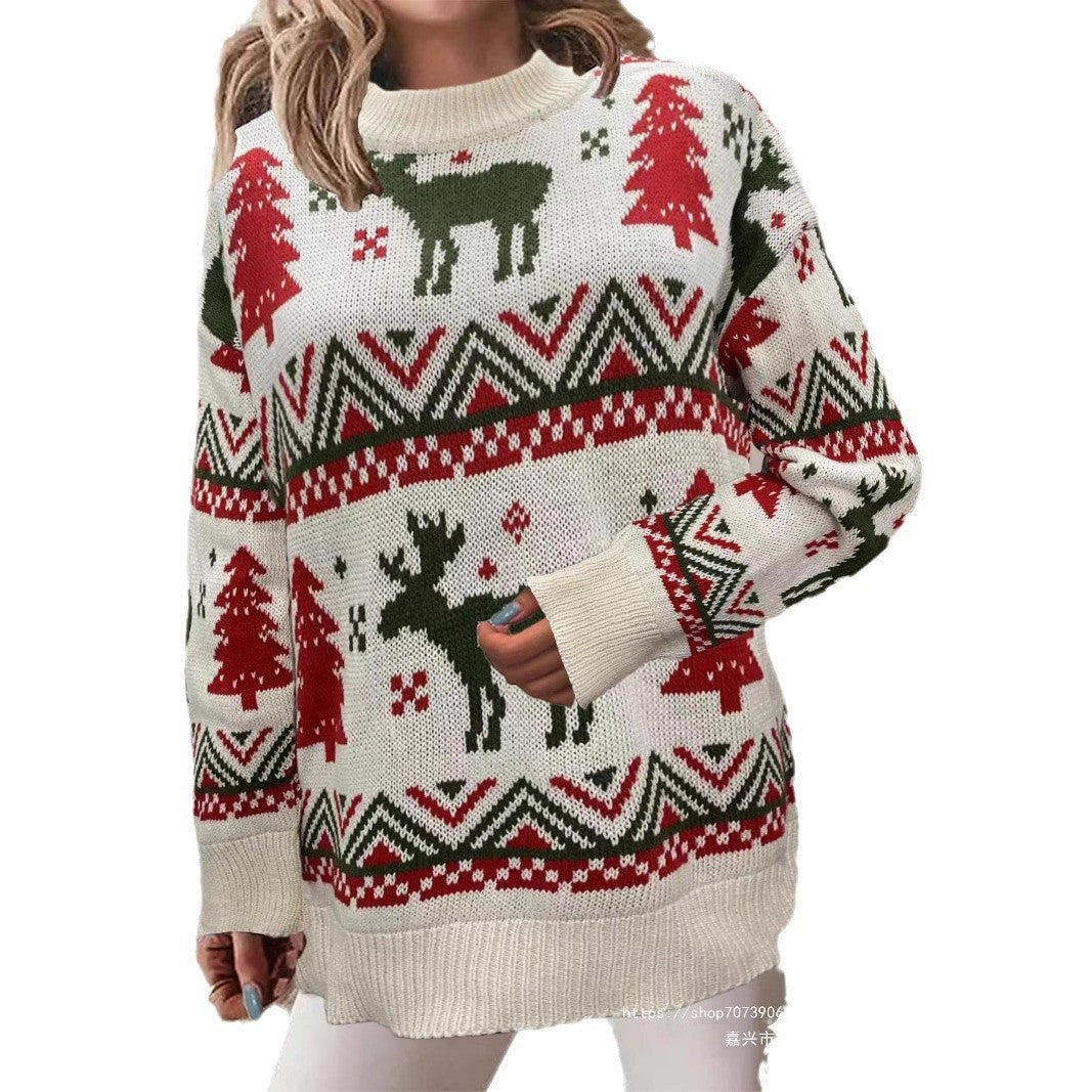 Alice | Pull de noël pour Femme Motif Festif Coupe Ample Manches Longues - Rouge