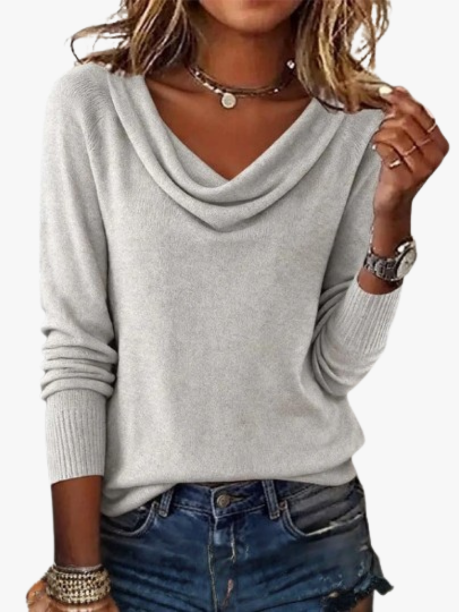 Alice | Pull pour Femme Coupe Droite Encolure Ample Manches Longues - Gris