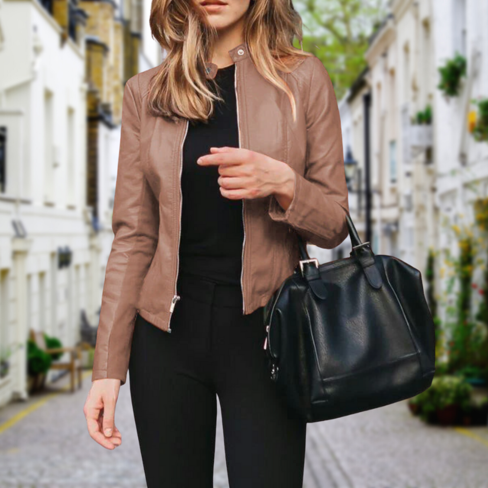 Alice | Veste Motard pour Femme Rits Avant Silhouette Épurée - Beige