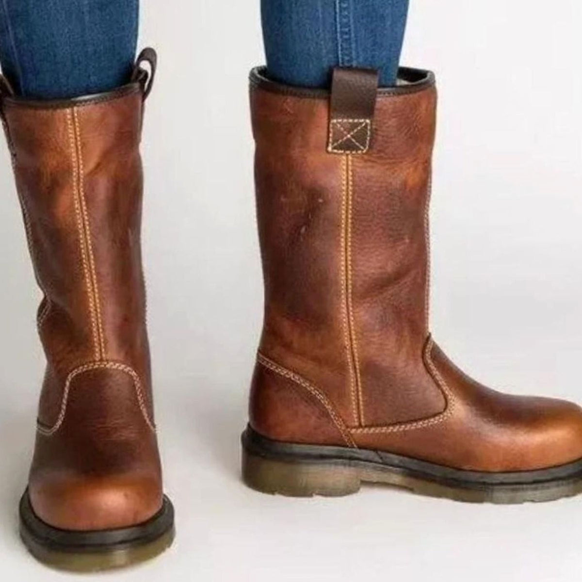 Anna | Bottes Femme simili-cuir Enfiler Mollet Doublure Polaire - Marron