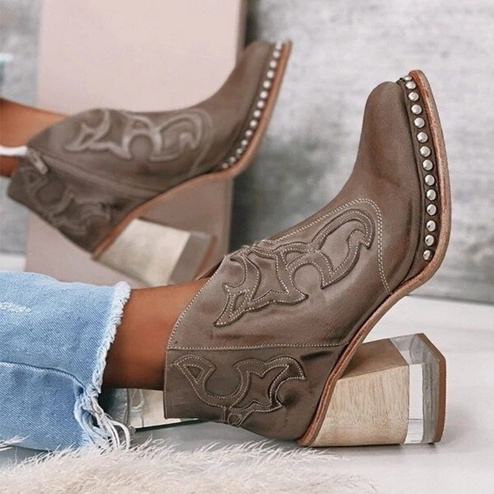 Anna | Bottines pour Femme Talon Bloc simili-cuir Western - Marron