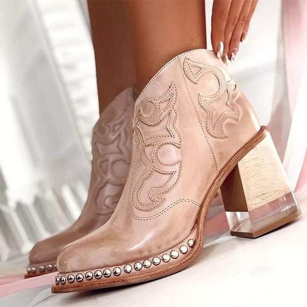 Anna | Bottines pour Femme Talon Bloc simili-cuir Western - Rose