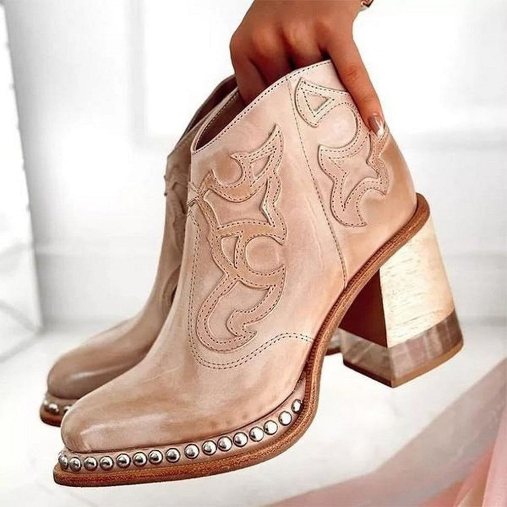 Anna | Bottines pour Femme Talon Bloc simili-cuir Western - Rose