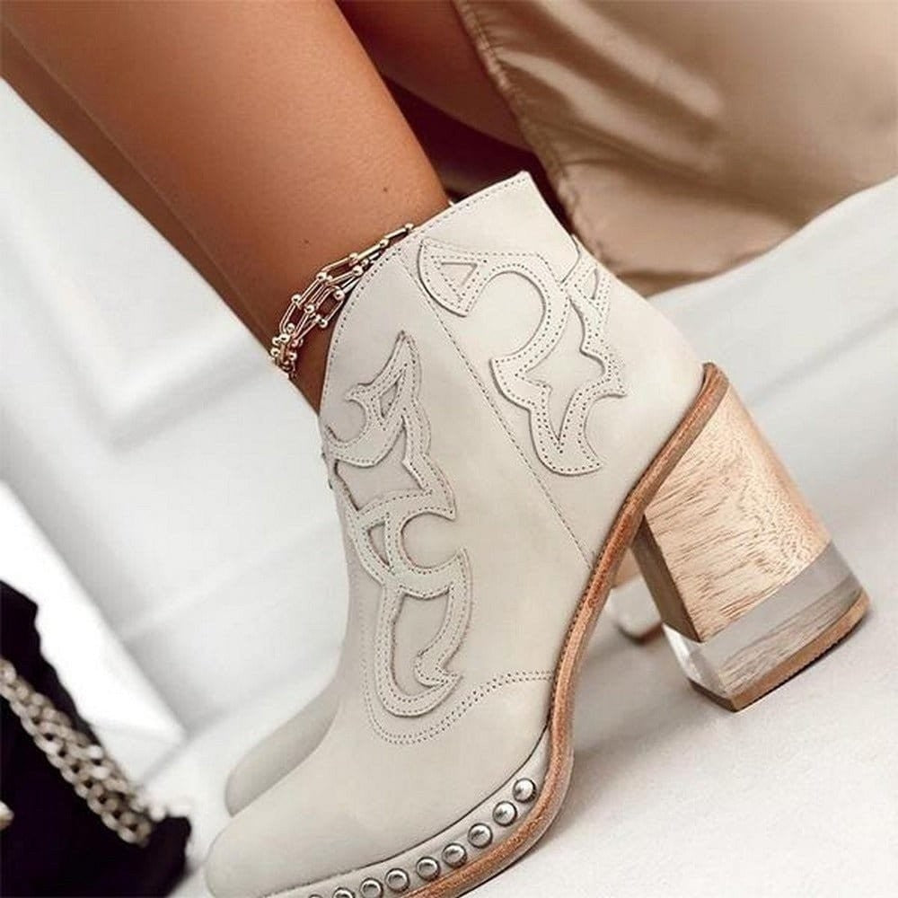 Anna | Bottines pour Femme Talon Bloc simili-cuir Western - Rose