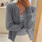 Anna | Cardigan pour Femme Col Rond Manches Longues Tricot Doux - Gris