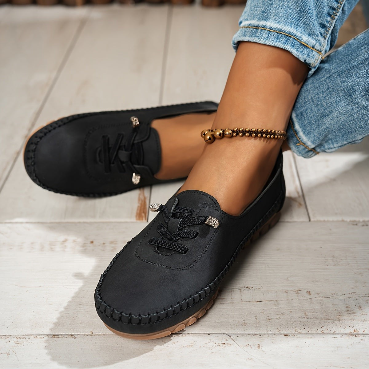 Anna | Chaussures à Enfiler Soutien Voûte Plantaire Semelle Flexible pour Femme - Noir