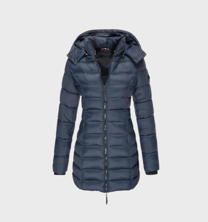 Anna | Manteau Femme Long à Capuche Doublure Moelleuse - Bleu