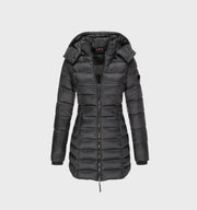 Anna | Manteau Femme Long à Capuche Doublure Moelleuse - Noir