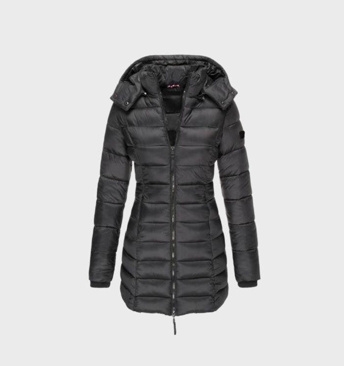 Anna | Manteau Femme Long à Capuche Doublure Moelleuse - Noir