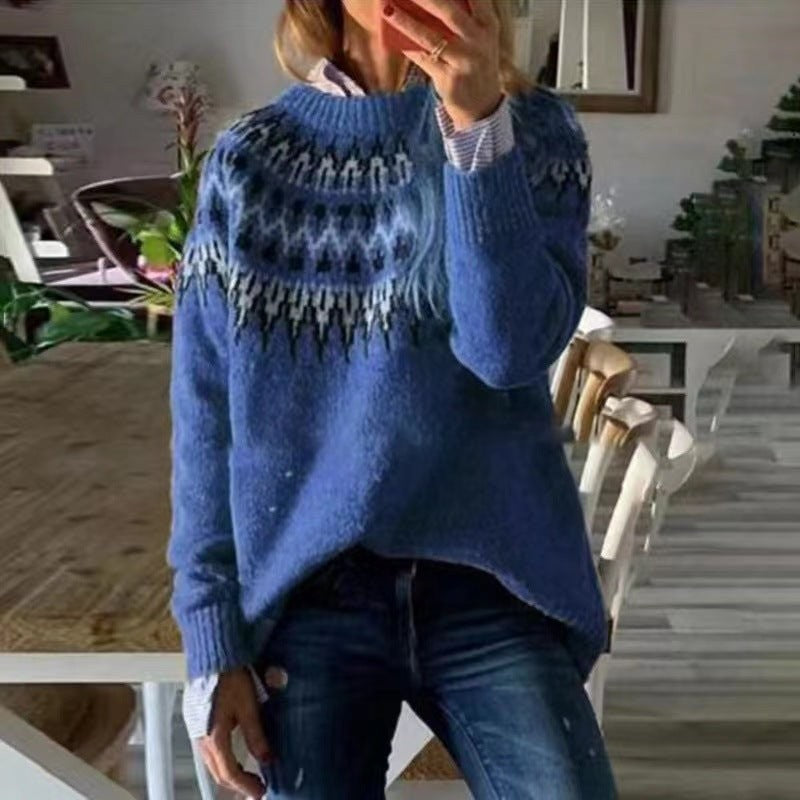 Anna | Pull Femme Imprimé Coupe Moderne Manches Longues - Bleu