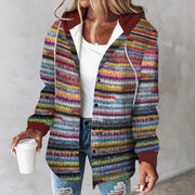 Anna | Veste à Capuche pour Femme Rayée Multicolore Coupe Ample Boutonnée - Unique