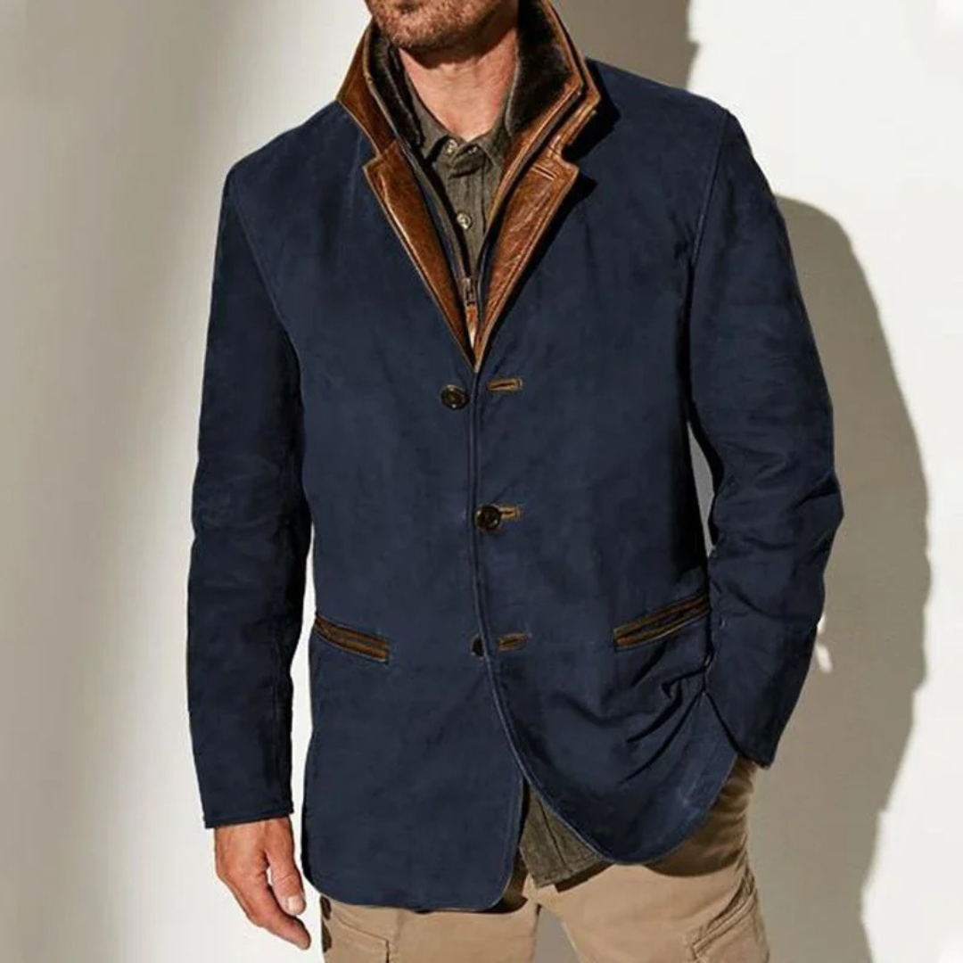 Antoine | Pour Femme Veste Vintage Coupe Décontractée Détails simili-cuir - Bleu