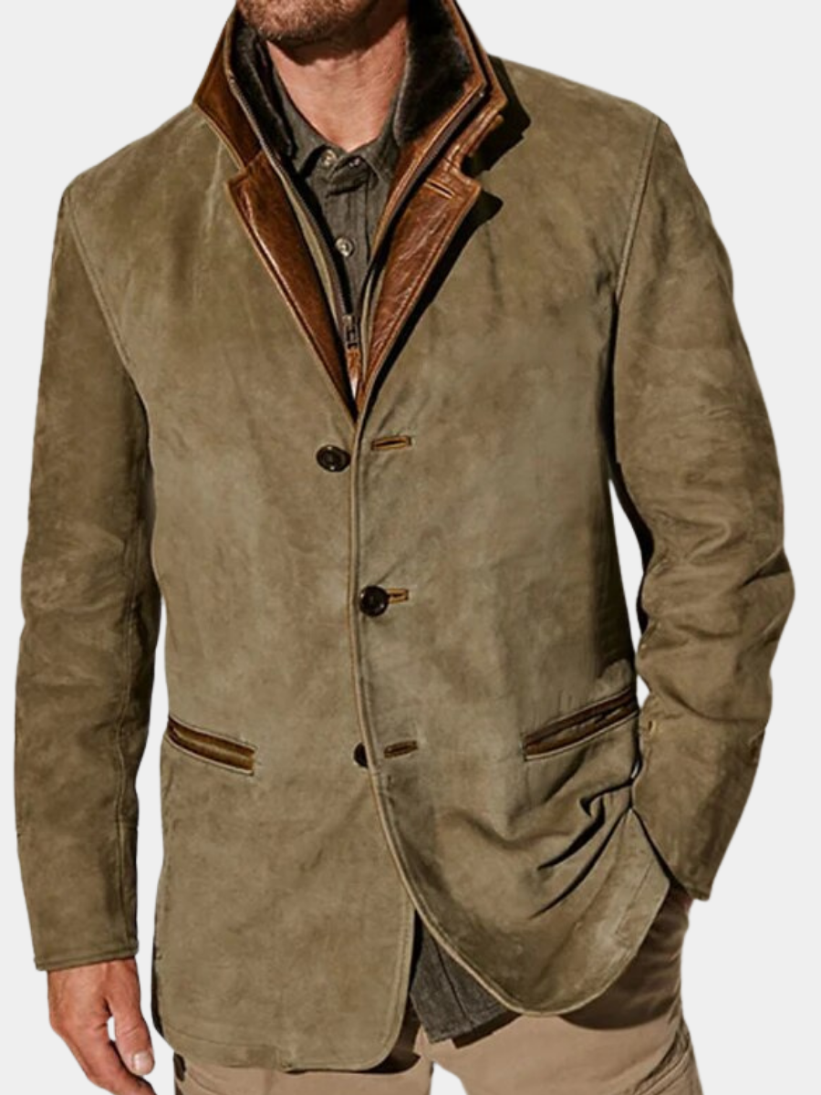 Antoine | Pour Femme Veste Vintage Coupe Décontractée Détails simili-cuir - Kaki
