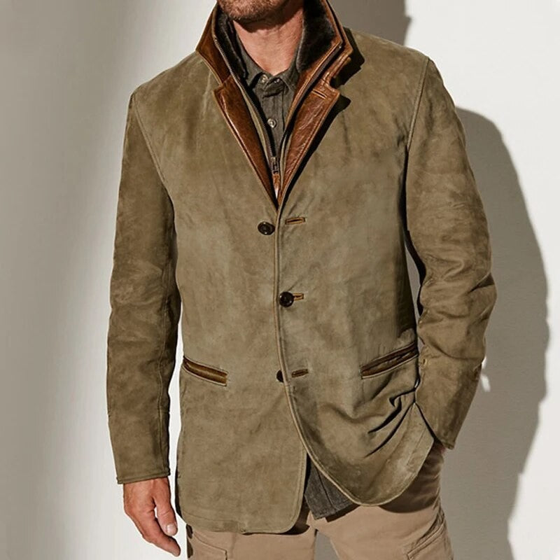 Antoine | Pour Femme Veste Vintage Coupe Décontractée Détails simili-cuir - Kaki